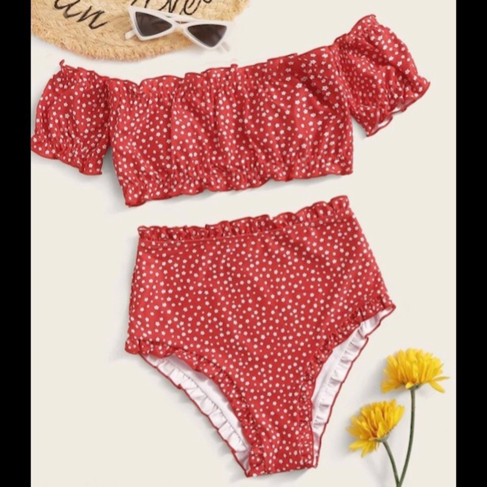 SHEIN Ditsy Floral High Waisted Bikini Swimsuit